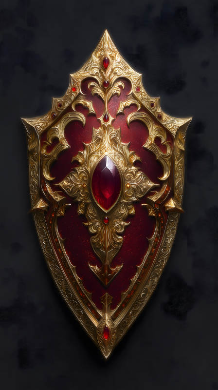 华丽的金色红宝石盾牌-图片