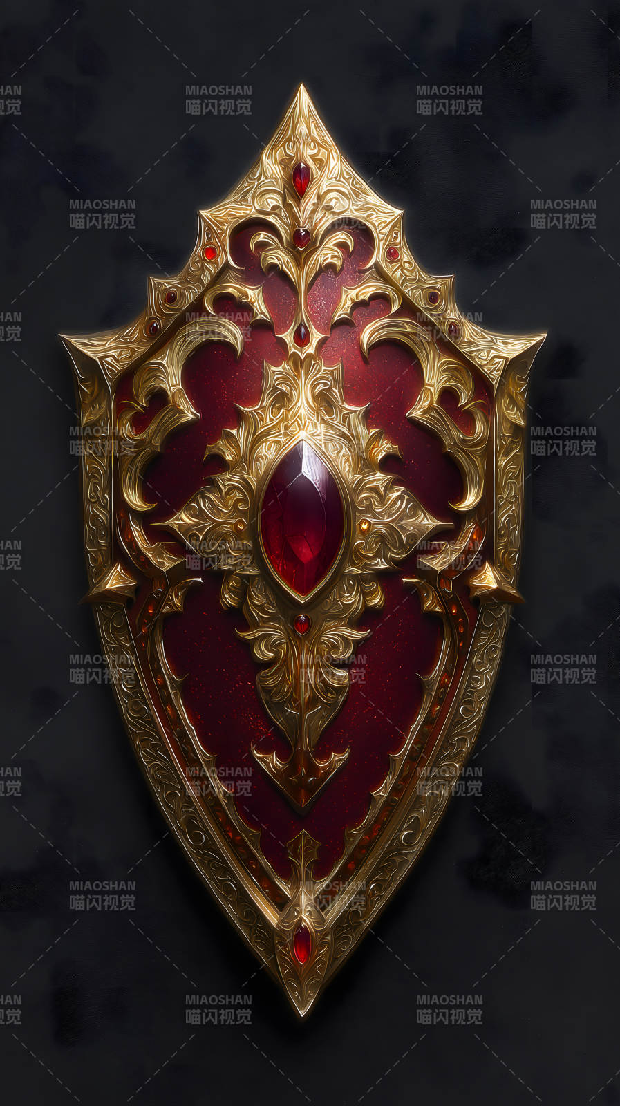 华丽的金色红宝石盾牌-图片