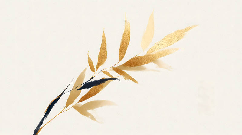 金色樹枝簡約風格繪畫作品-圖片