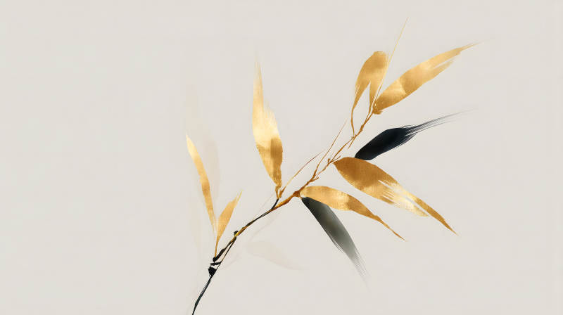 金葉墨竹水墨藝術-圖片