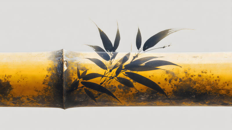 竹子水墨画金黄竹节青翠竹叶-图片