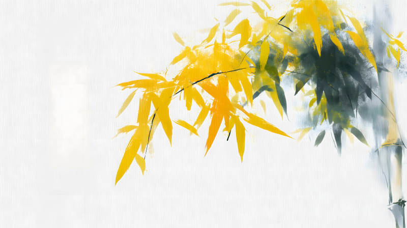 水墨風格的竹葉與竹干-圖片