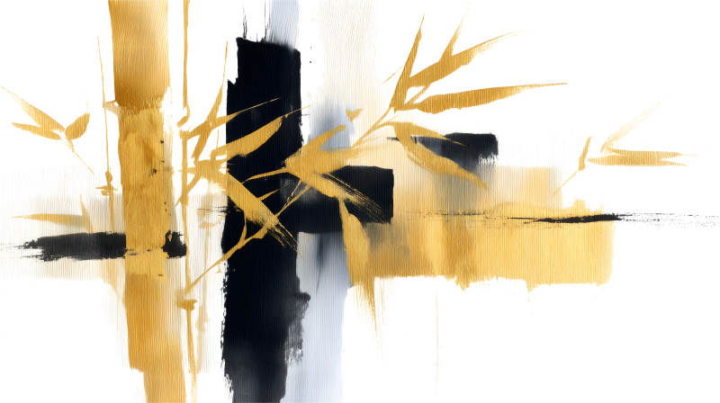 金竹與墨色抽象畫-圖片