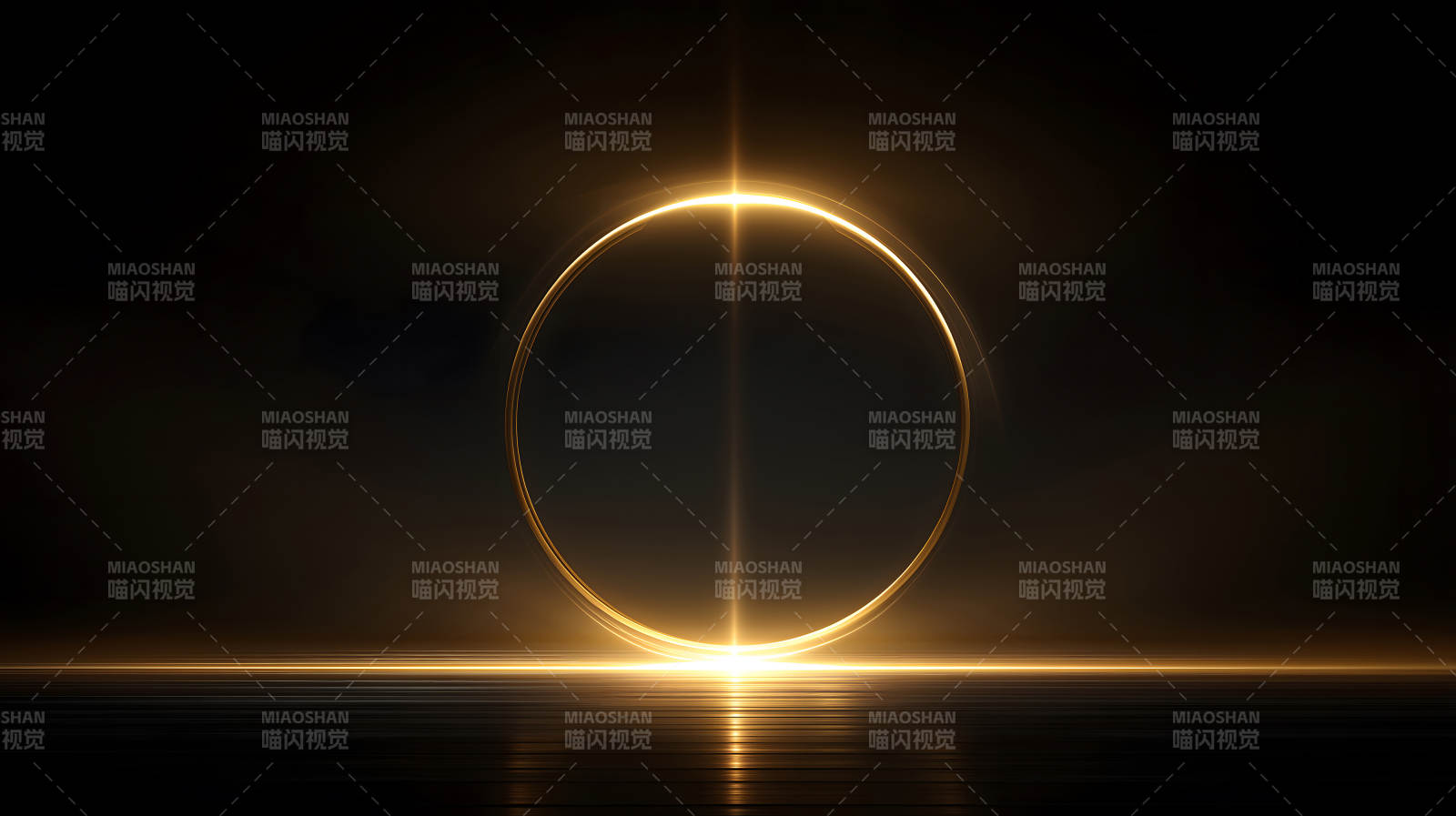 金色光环在黑色背景上发光-图片