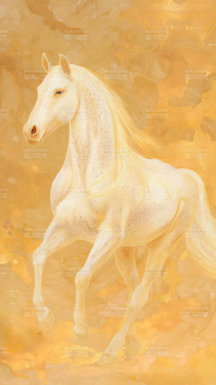 金色駿馬奔騰姿態優雅美輪美奐圖片