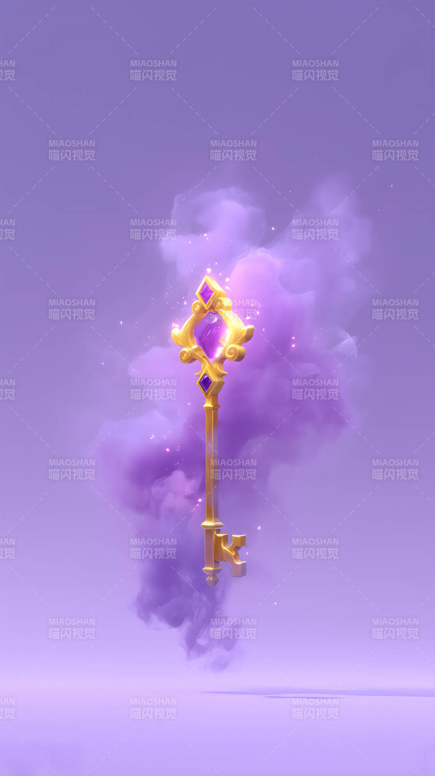 金色鑰匙與紫色煙霧圖片