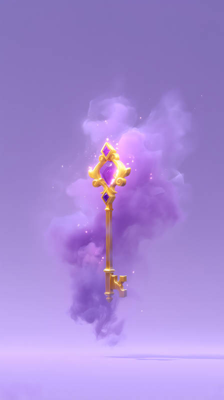 金色鑰匙與紫色煙霧-圖片