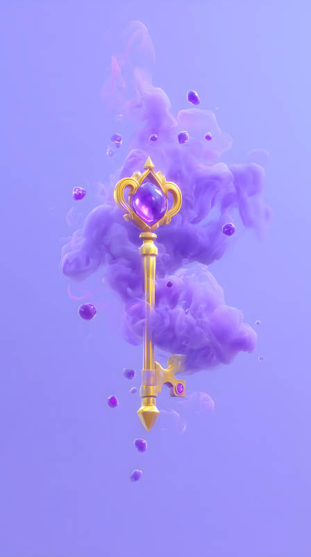 金鑰匙懸浮于紫色煙霧中-圖片