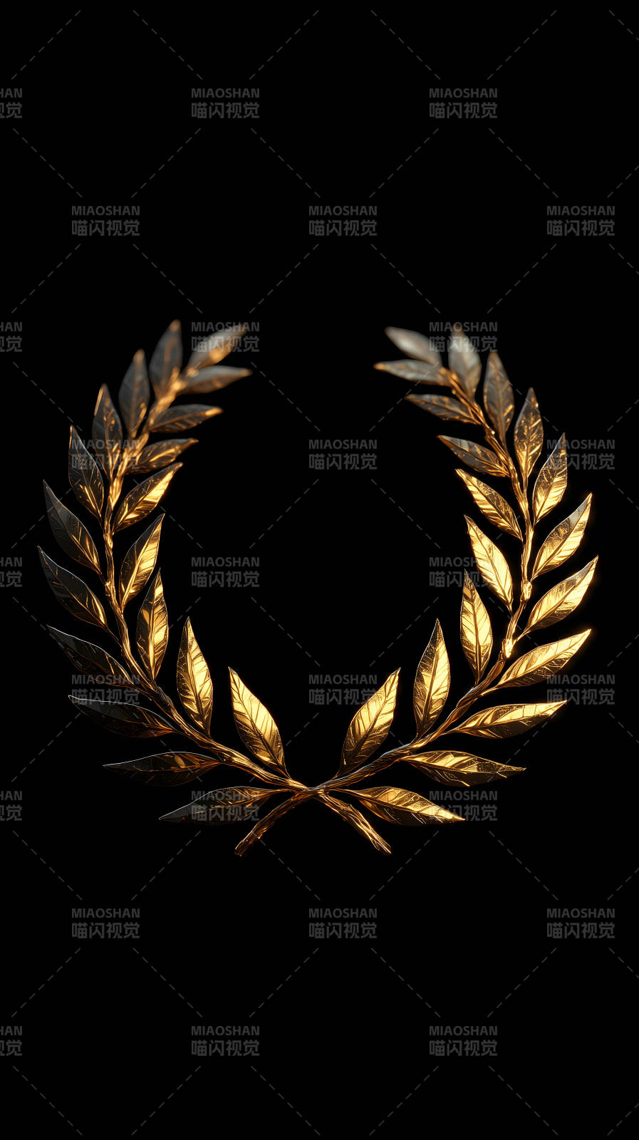 金色的月桂枝環繞著黑色背景-圖片