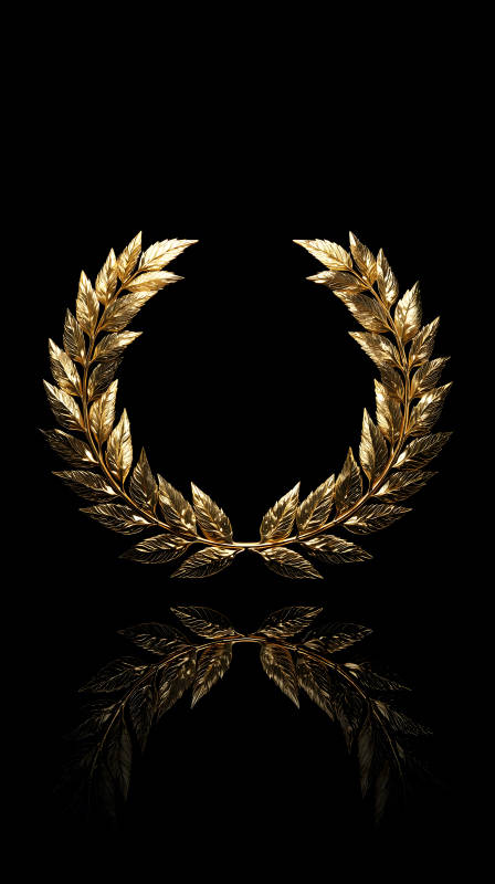 金色桂冠在黑色背景下的倒影-圖片