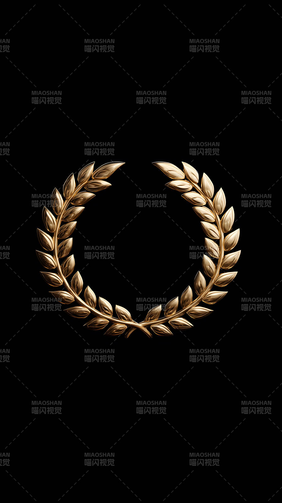 金色的橄欖枝環(huán)繞在黑色背景上-圖片