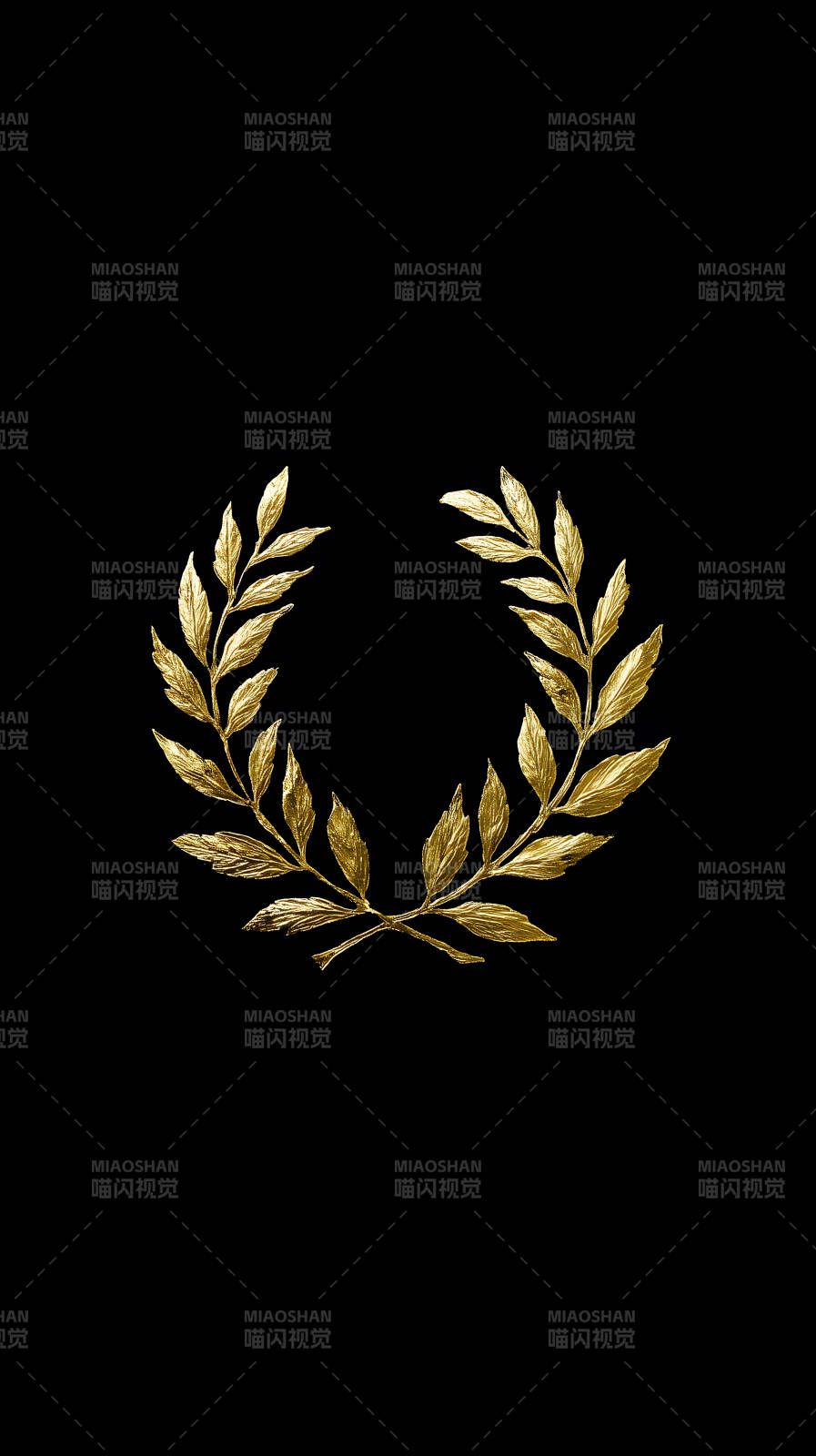 金叶环绕黑色背景上金黄色的月桂花环-图片