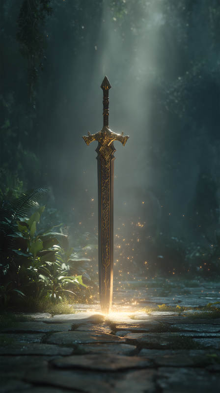 神圣之劍佇立于幽暗森林之中-圖片