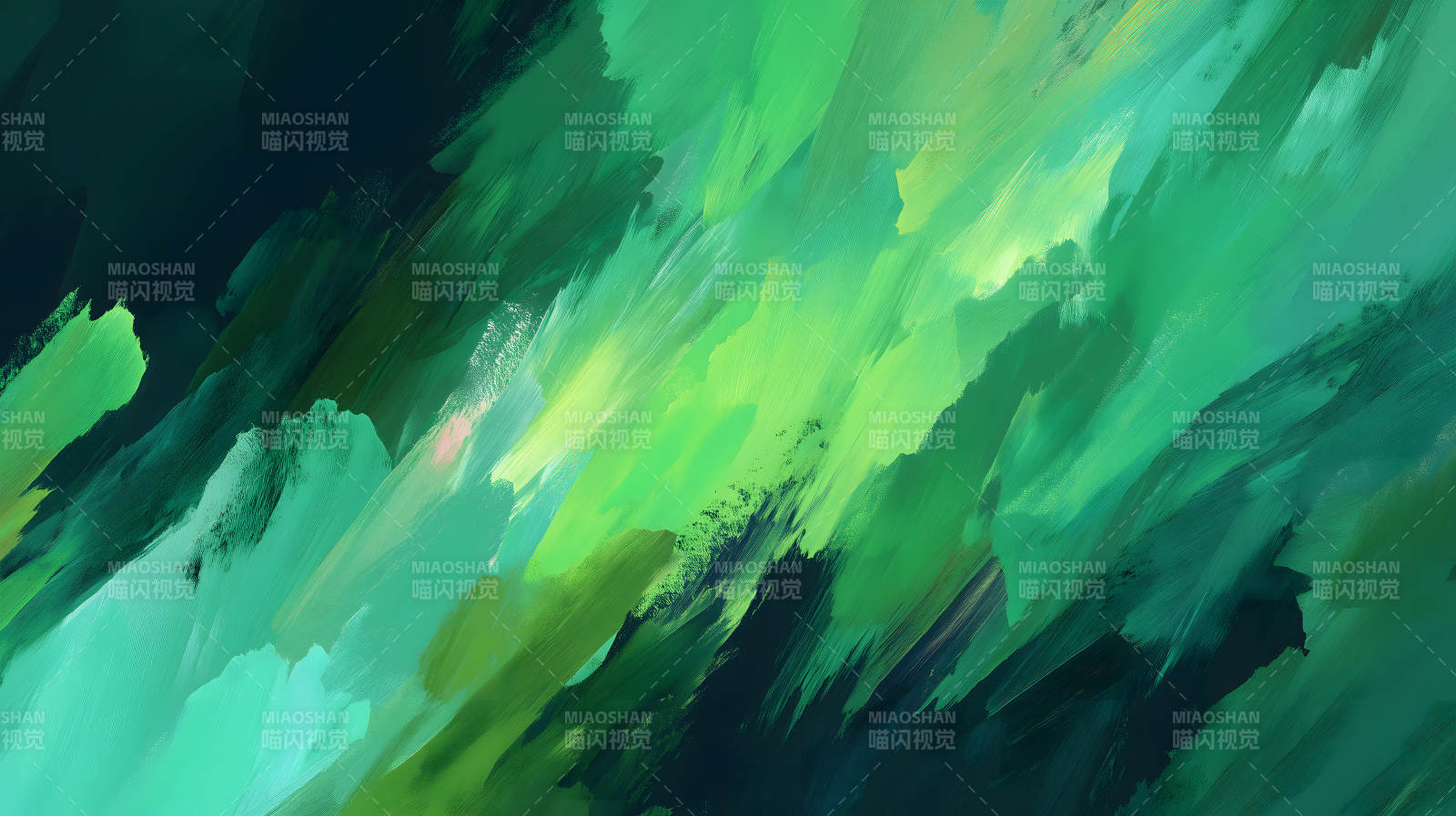 绿色笔刷的抽象绘画作品-图片