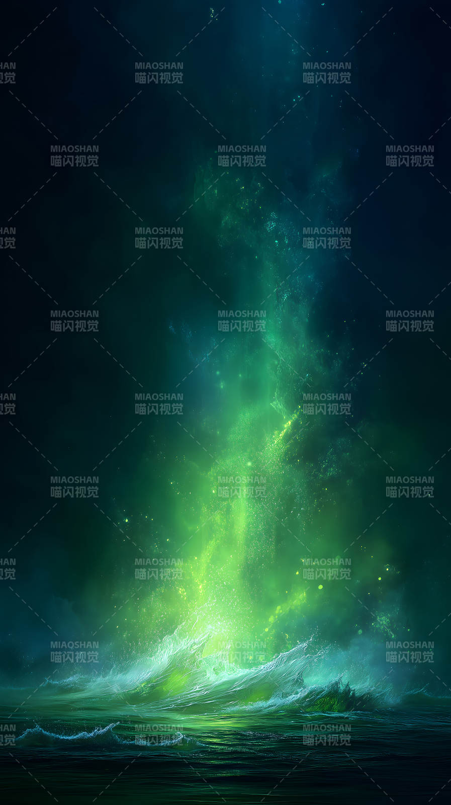 綠光海洋奇觀宇宙夢(mèng)幻光影-圖片