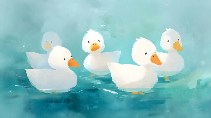水鴨戲水繪畫風(fēng)可愛-圖片