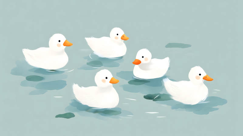 五只小鴨在水上嬉戲-圖片