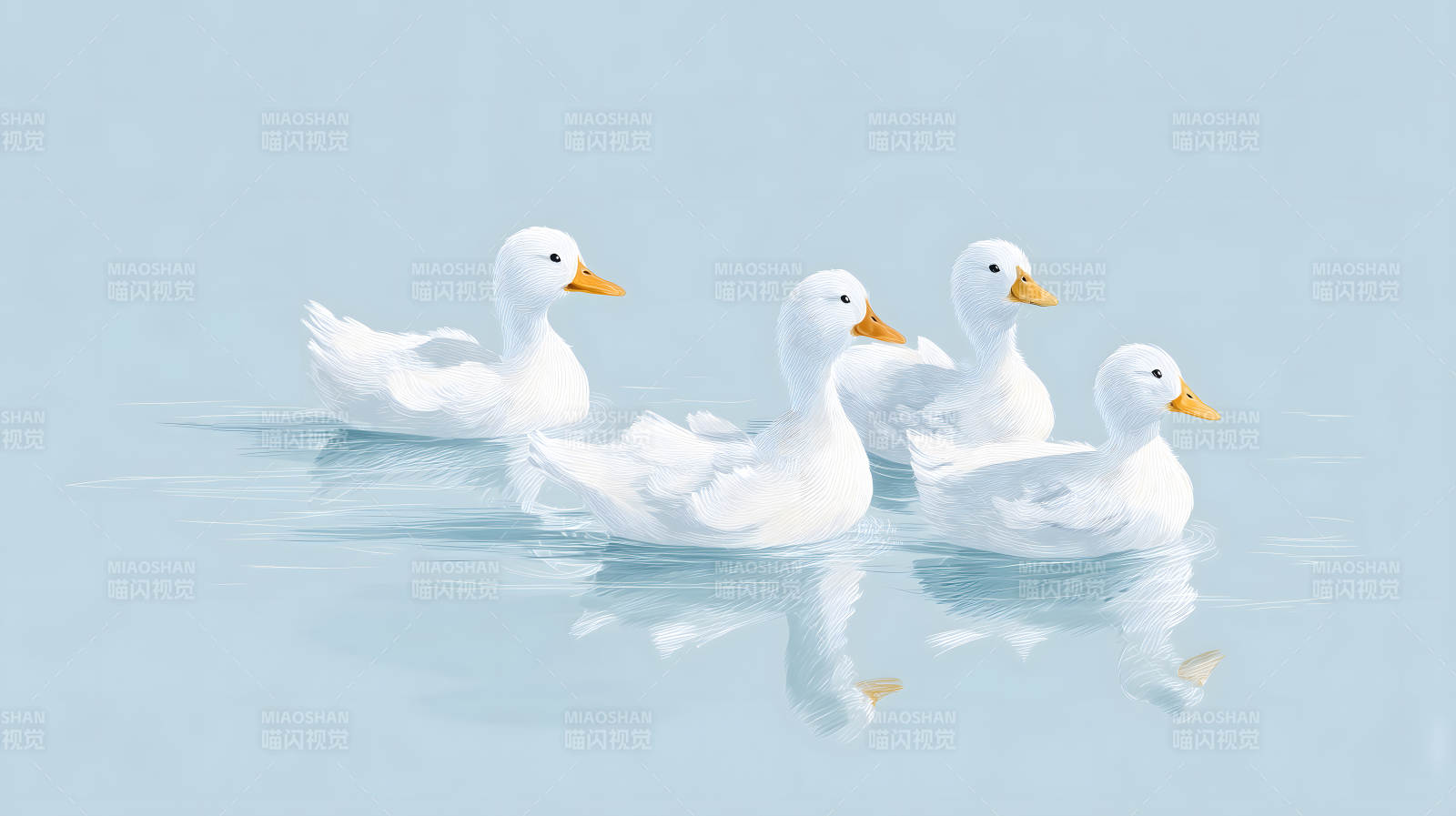 四只白鴨在水中游動圖片
