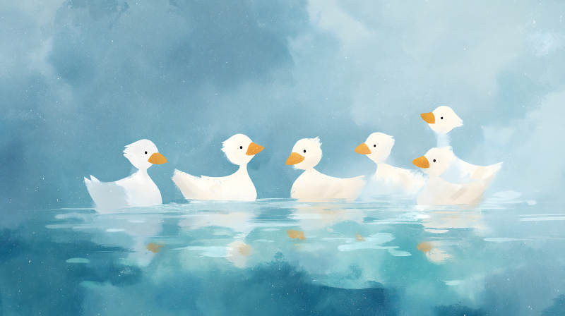 湖中鸭子嬉戏水波荡漾-图片