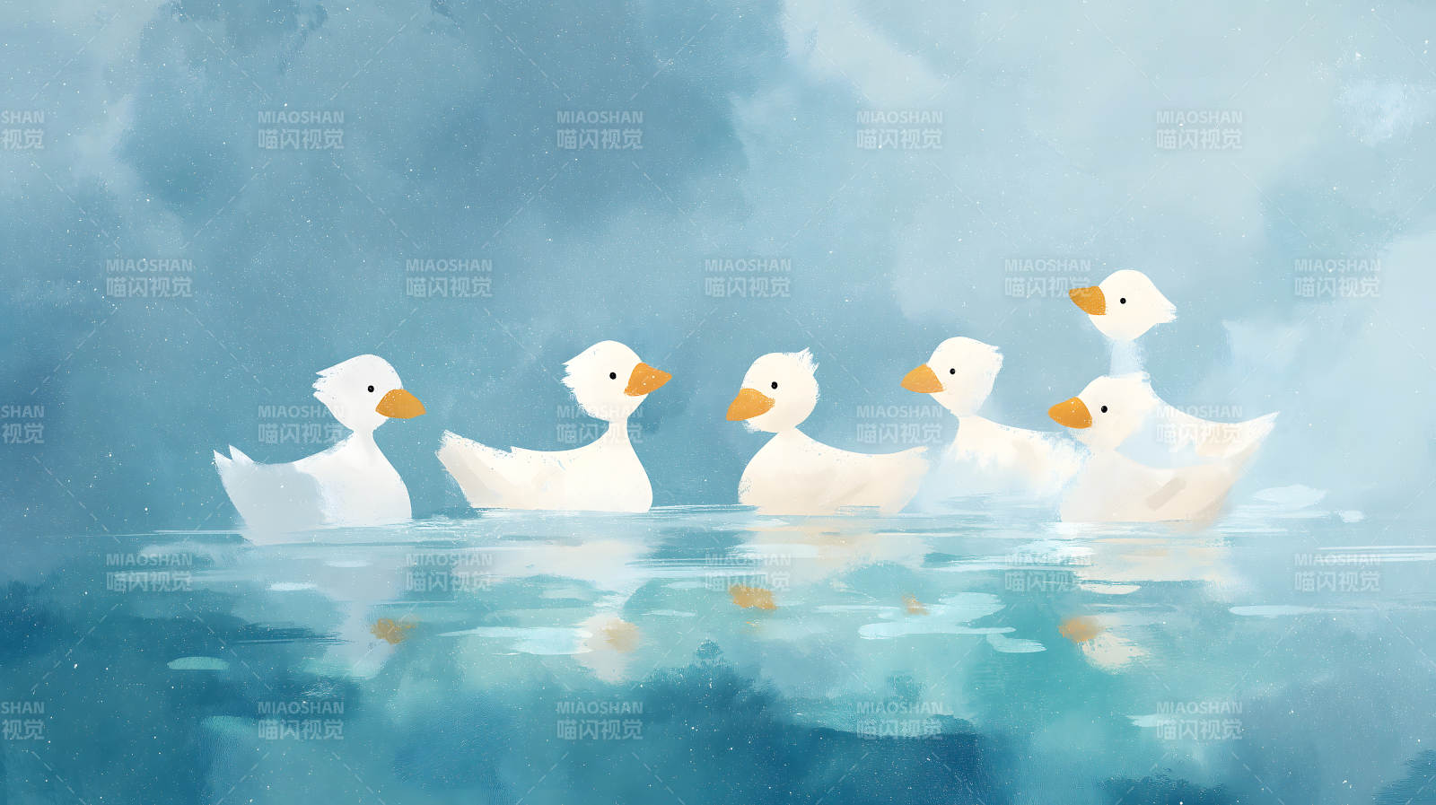 湖中鸭子嬉戏水波荡漾-图片