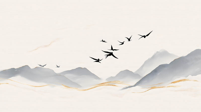 水墨山水画鸟-图片