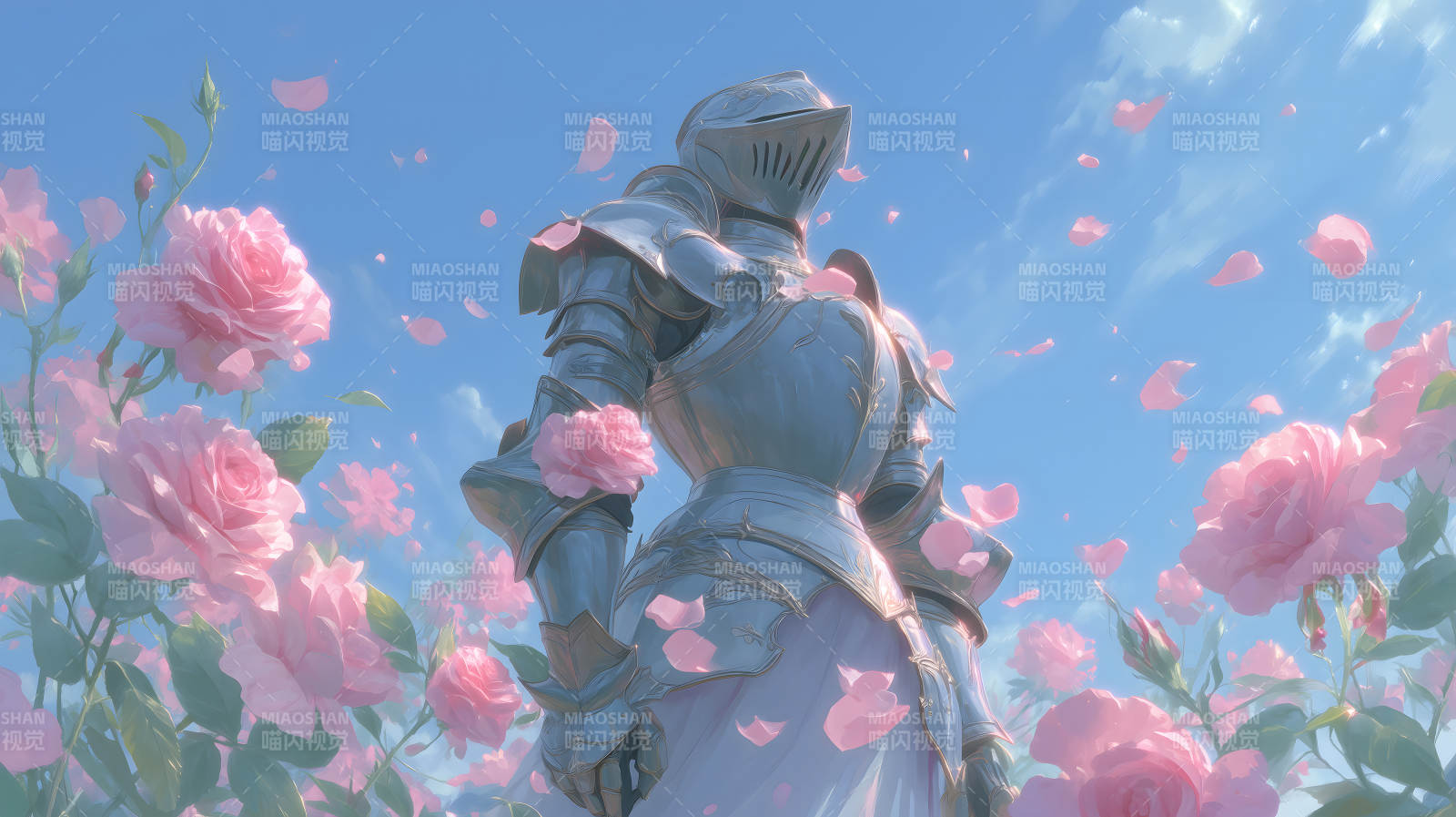 騎士與玫瑰花園的美麗景象圖片