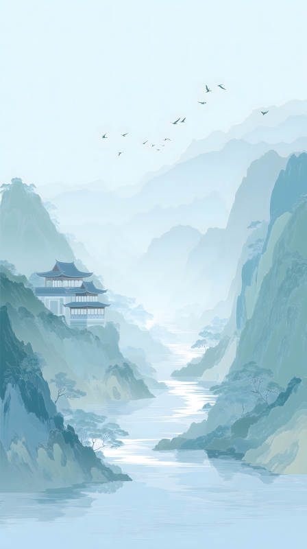 中国风水墨山水画静谧幽远意境-图片