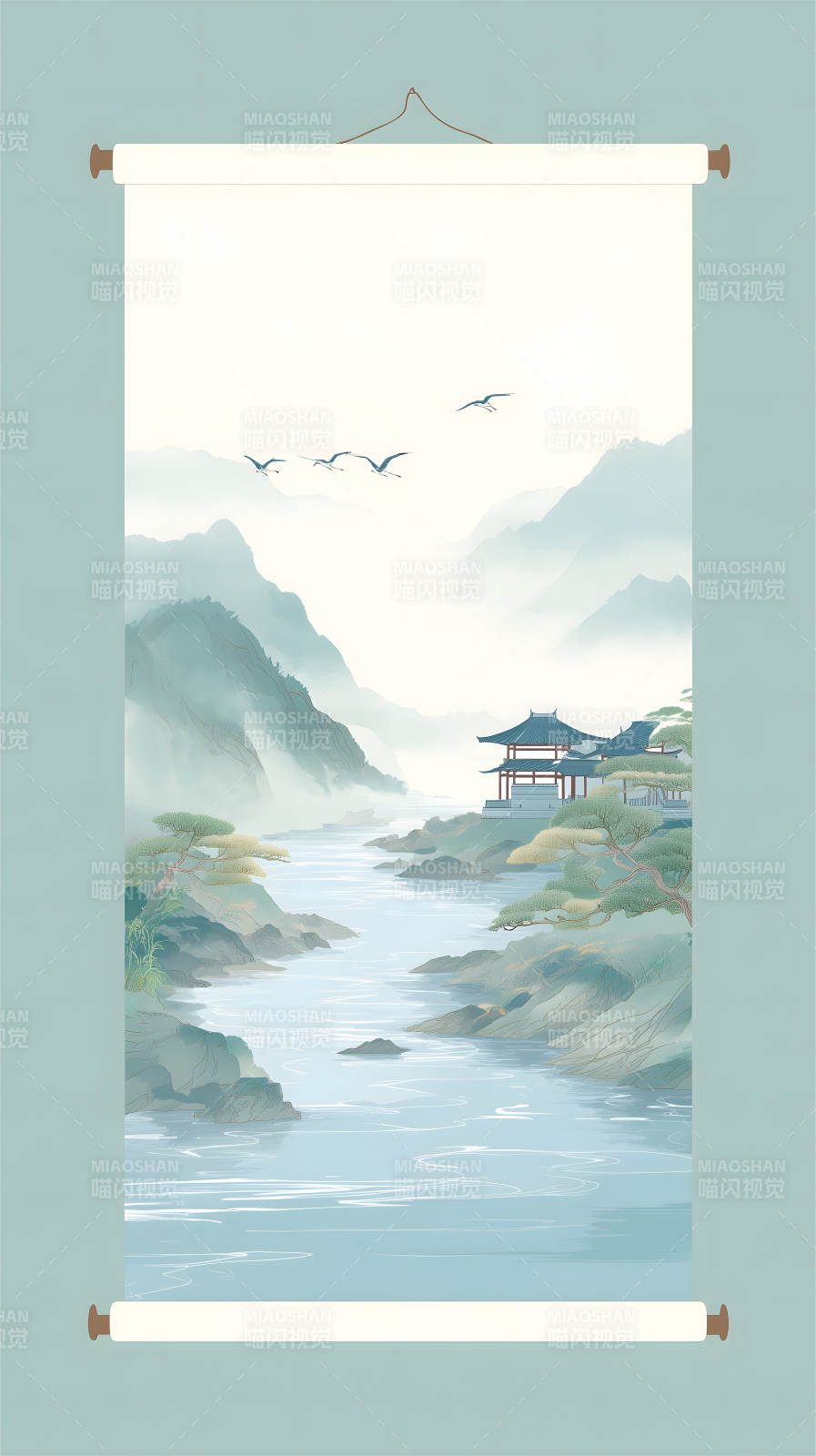 水墨山水画卷-图片