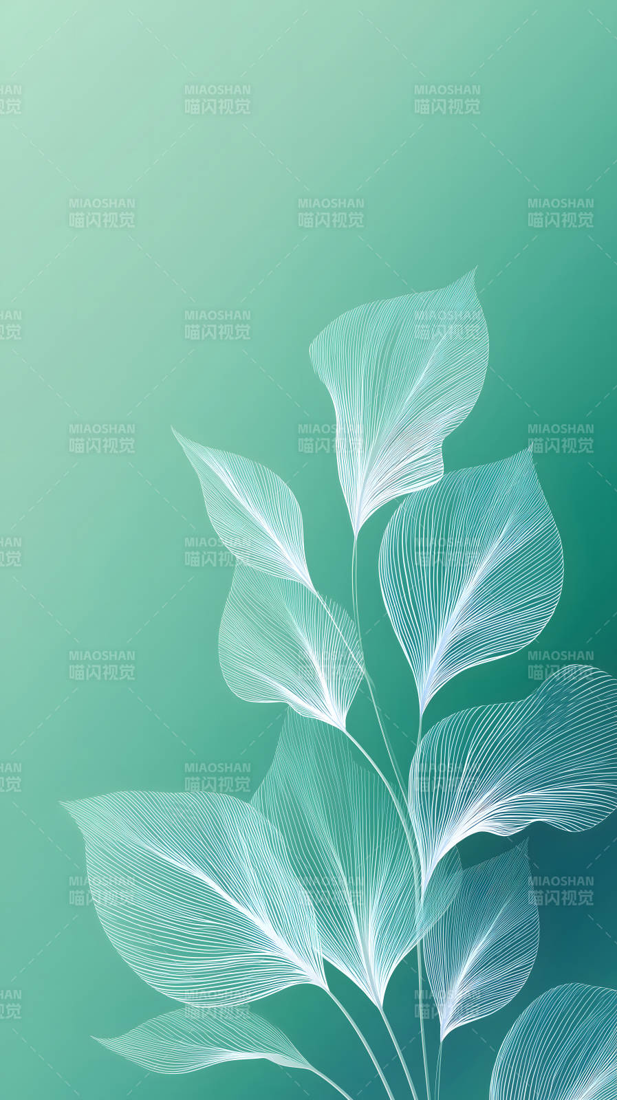 水彩色调植物叶脉图-图片