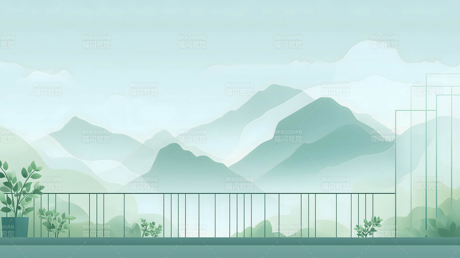 山水景色陽臺一覽清新唯美氛圍圖片