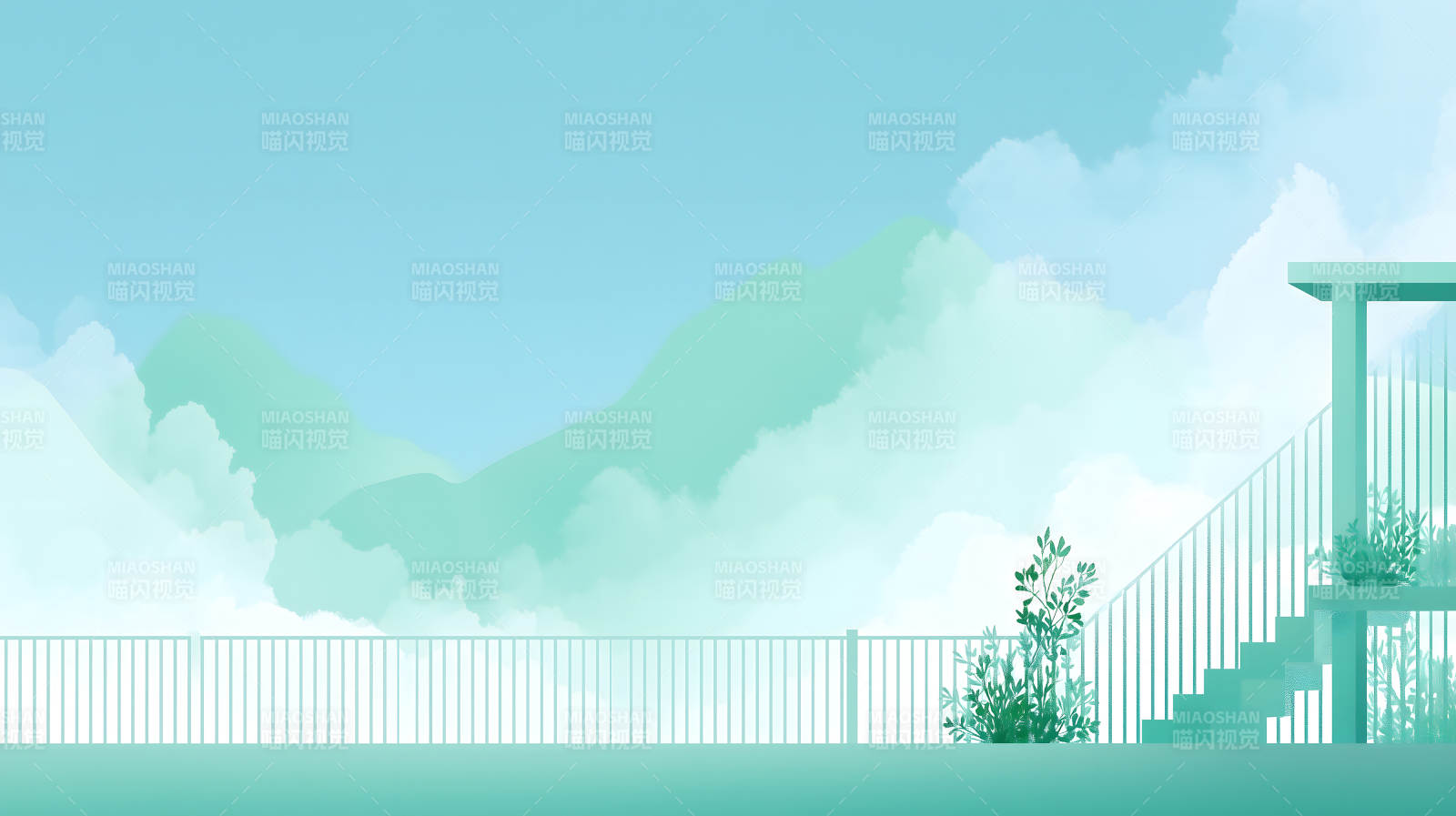 山水楼阁清新意境-图片