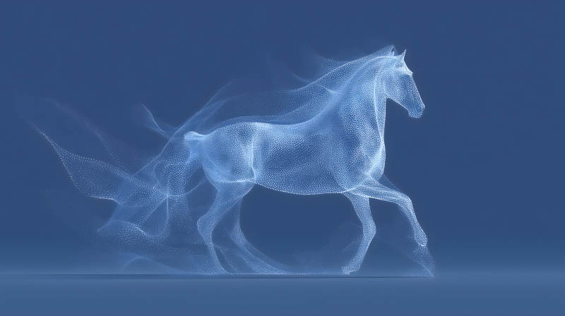 藍色粒子構成的奔跑駿馬-圖片