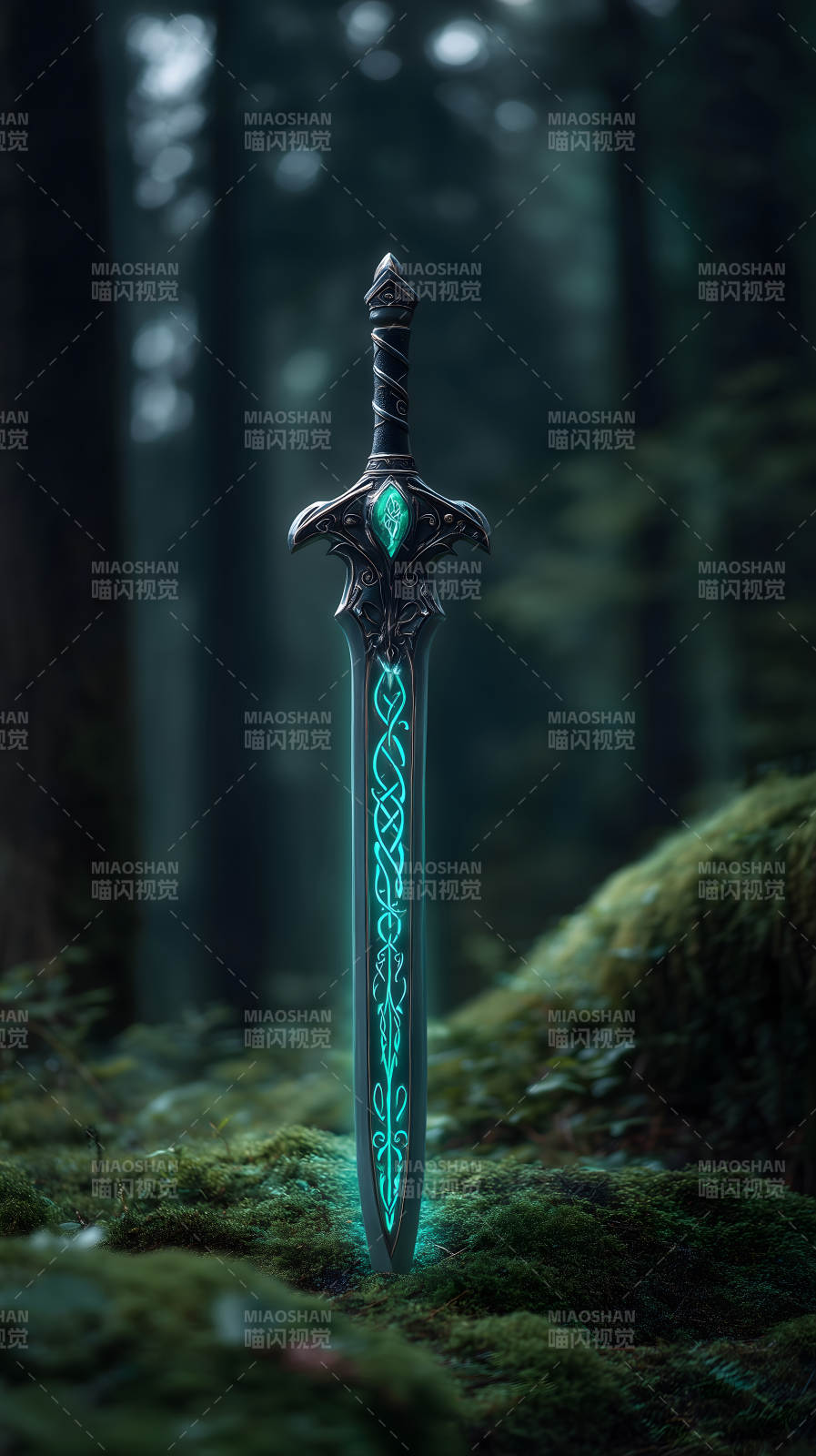 森林中的发光魔剑-图片