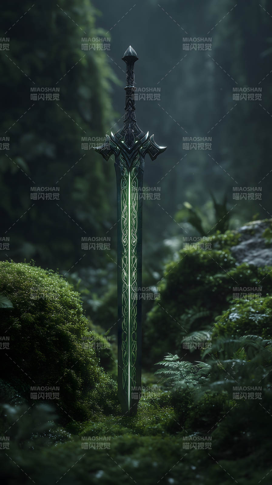 林中发光的华丽长剑-图片