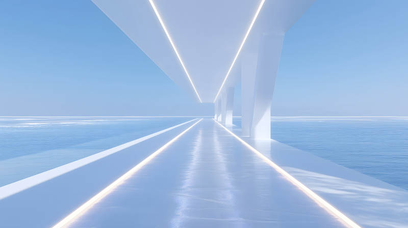 未来建筑宁静空间蓝色幻境-图片