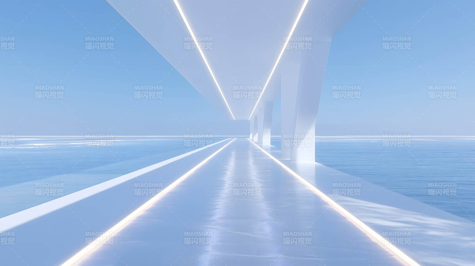 未来建筑宁静空间蓝色幻境-图片