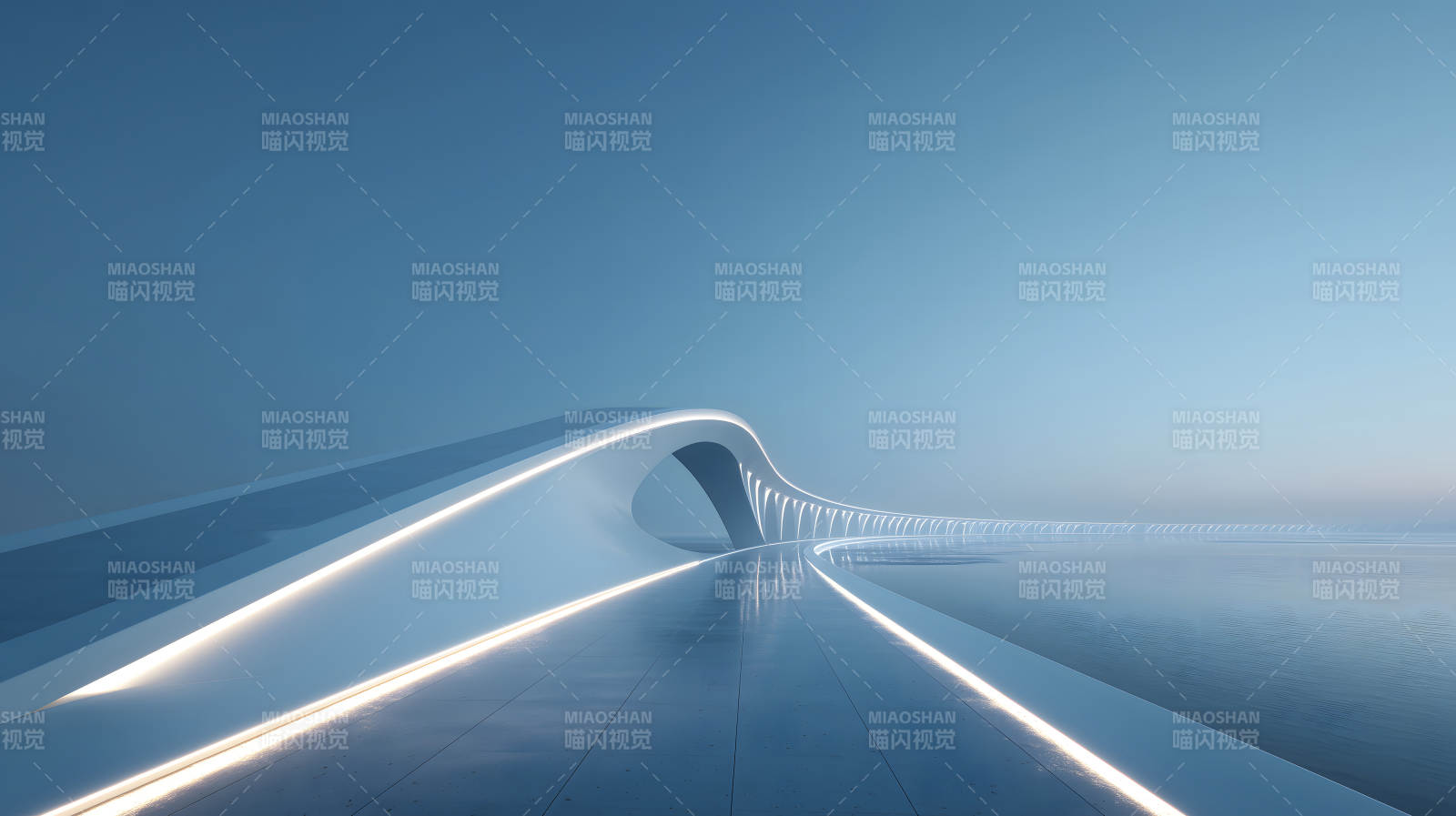 未来主义桥梁在海面之上-图片