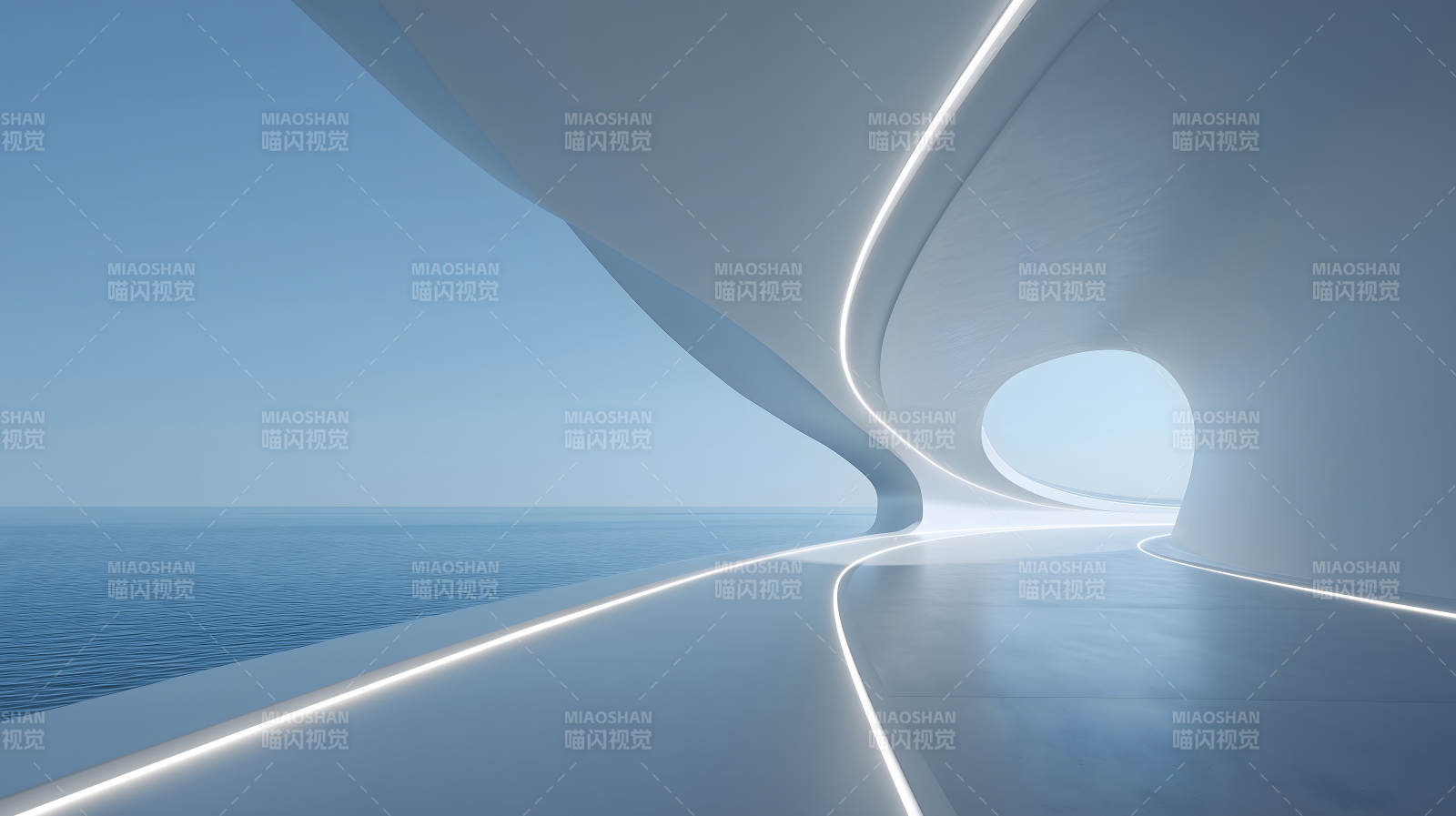 未来主义建筑与海景-图片