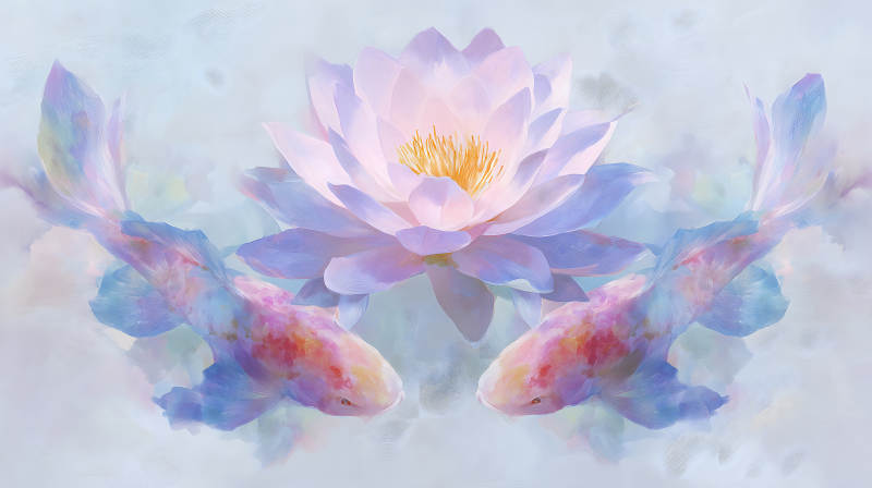 莲花与金鱼的梦幻世界-图片