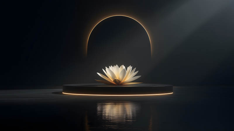 莲花绽放光芒黑夜中-图片