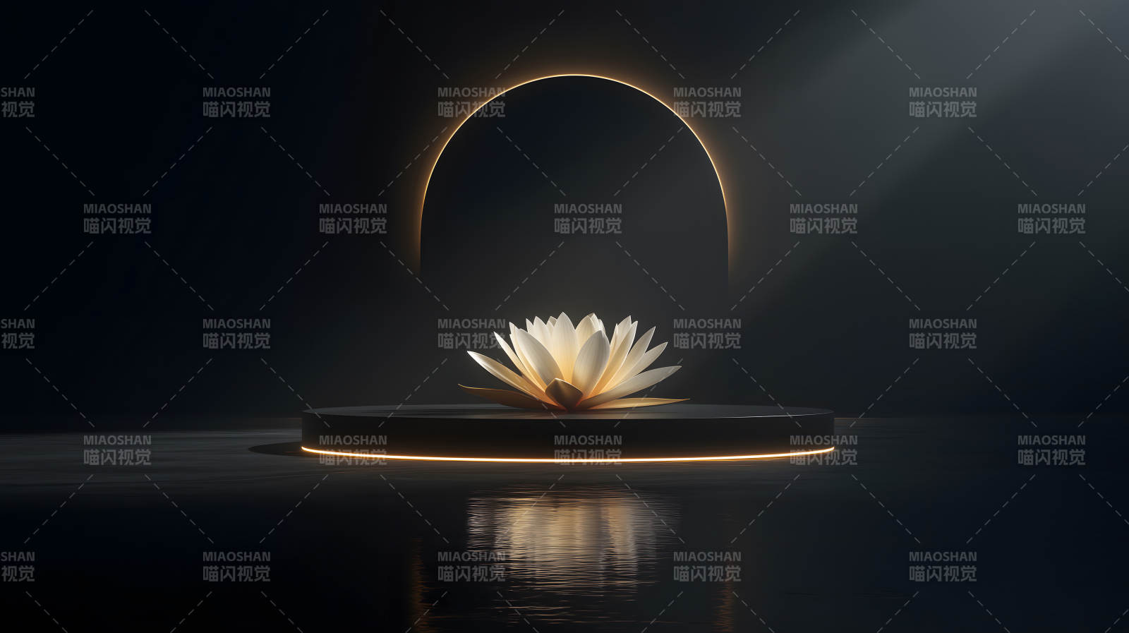 莲花绽放光芒黑夜中-图片