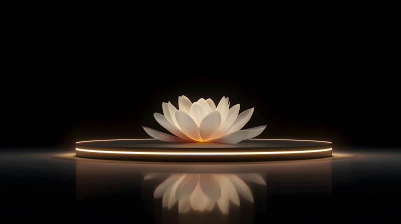 发光莲花展示在黑色背景上-图片