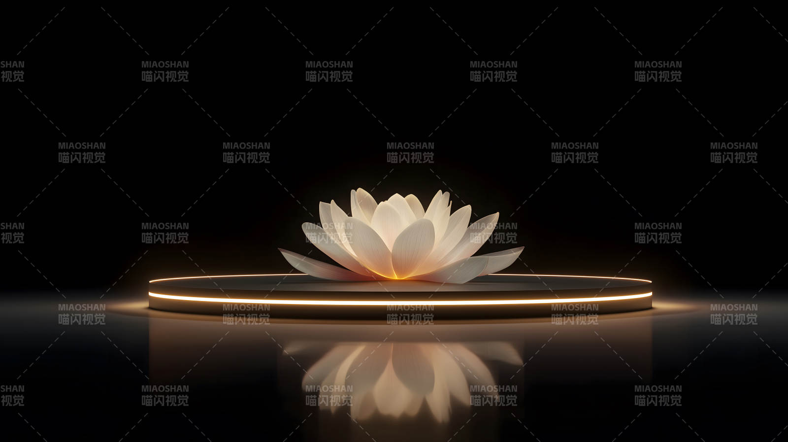 發光蓮花展示在黑色背景上-圖片