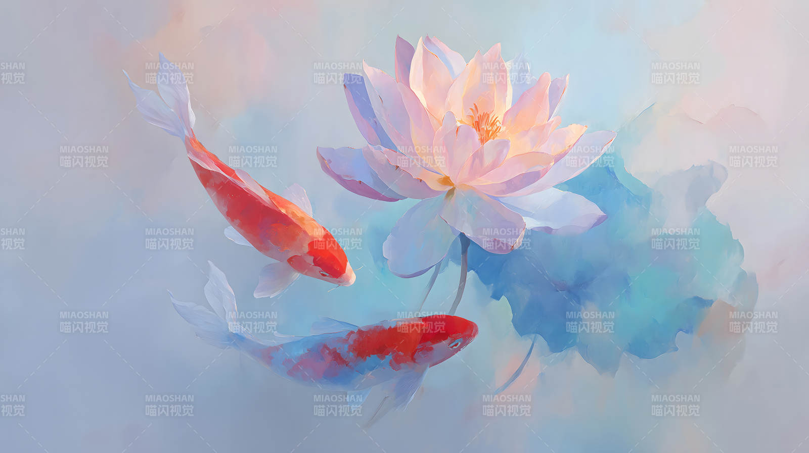 鯉魚蓮花水墨風(fēng)格唯美意境圖片