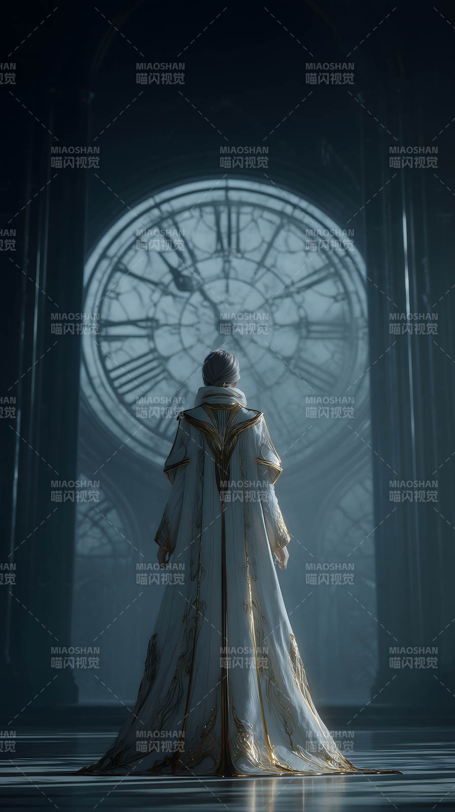 佇立鐘表前之人凝視圖片