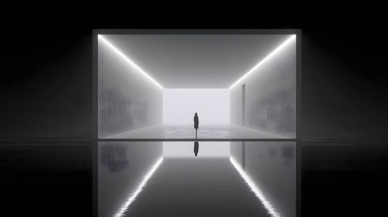 空旷空间中的孤独身影-图片