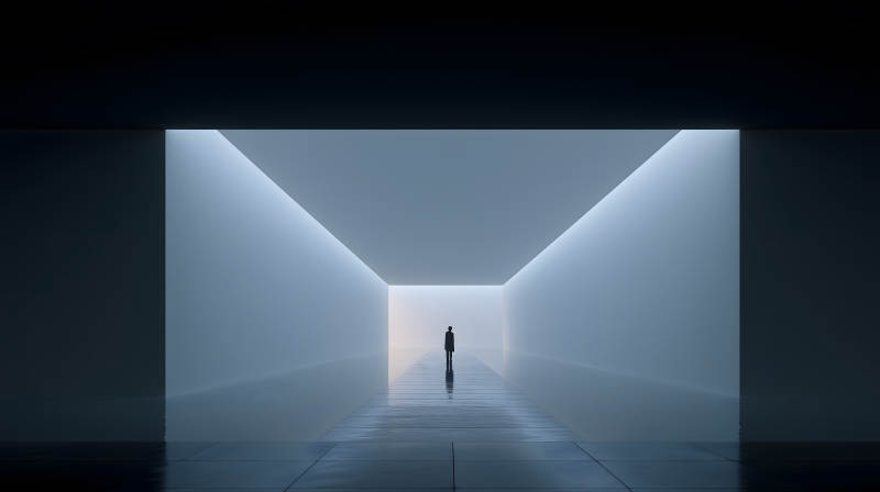 空旷空间中的孤独身影-图片