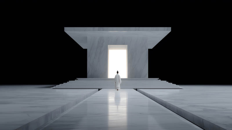 白衣人走向光明的大门-图片