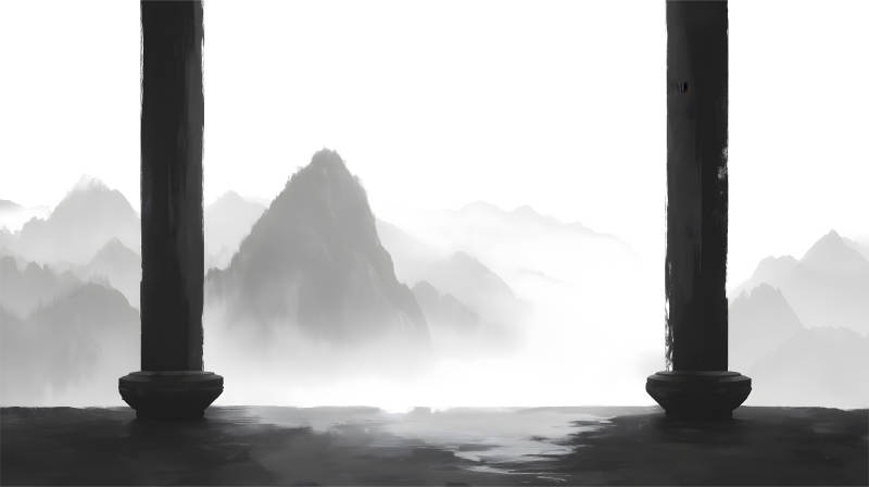 水墨山水画风格风景画-图片