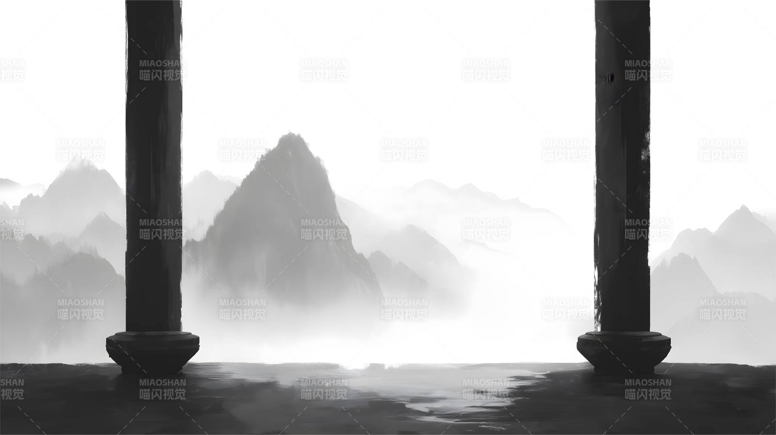 水墨山水画风格风景画-图片